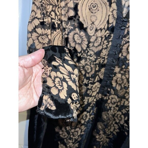 COLDWATER CREEK Floral Silk Rayon Black Velvet Long Sleeve Tunic Jacket - Picture 6 of 16